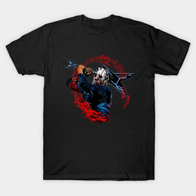 Guitar of Gore: Jason Voorhees Shred T-Shirt - Camp Crystal Rock Edition T-Shirt by Pixel Draws